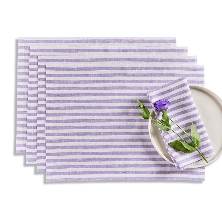 Solino Home 100% Pure Linen Placemats 14 x 19 Inch Set of 4 - Amalfi Stripe