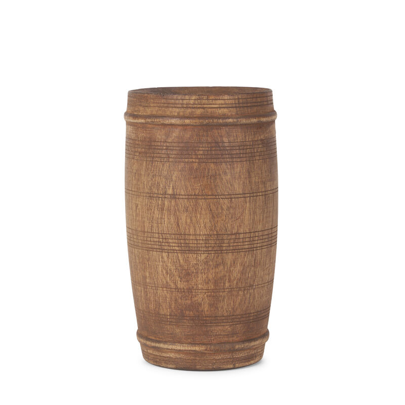 HomeRoots 9" Brown Solid Wood Cylinder Table Vase image number 2