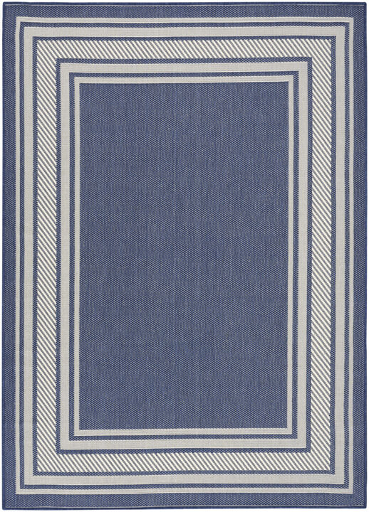 HomeRoots 6' X 9' Navy Blue And Ivory Geometric Indoor Outdoor Area Rug