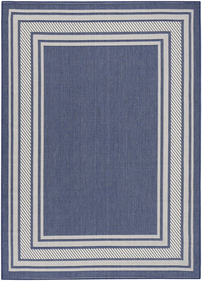 HomeRoots 6' X 9' Navy Blue And Ivory Geometric Indoor Outdoor Area Rug image number 0