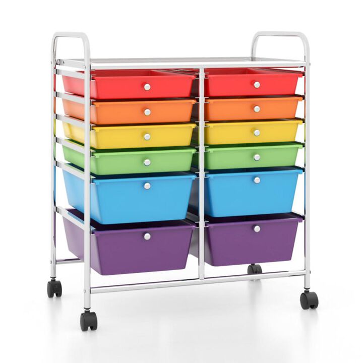 Hivvago 12-Drawer Rolling Storage Cart with Removable Drawers and Lockable Wheels