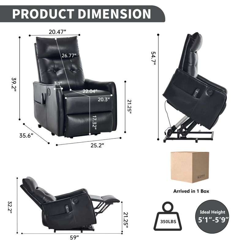 Faux Leather Power Lift Recliner Chair 155&deg; Recliner with Massage Heat & USB image number 2