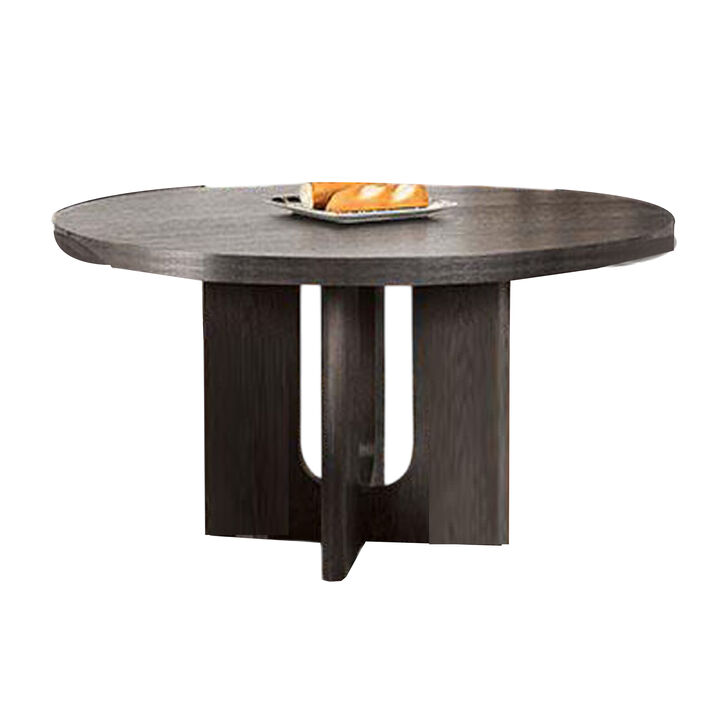 Zoko Round Dining Table, Pedestal Base, Ash Gray, Solid Wood 54 Inch - Benzara