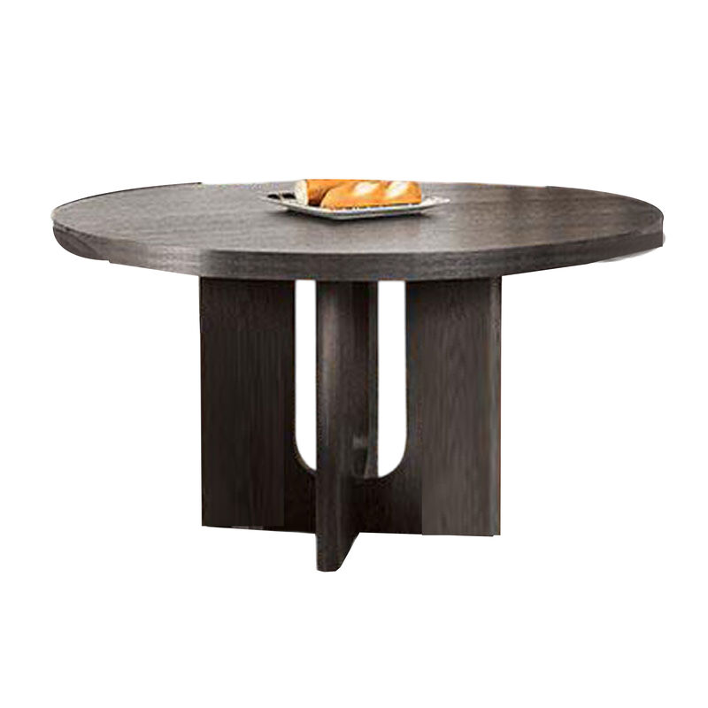 Zoko Round Dining Table, Pedestal Base, Ash Gray, Solid Wood 54 Inch - Benzara