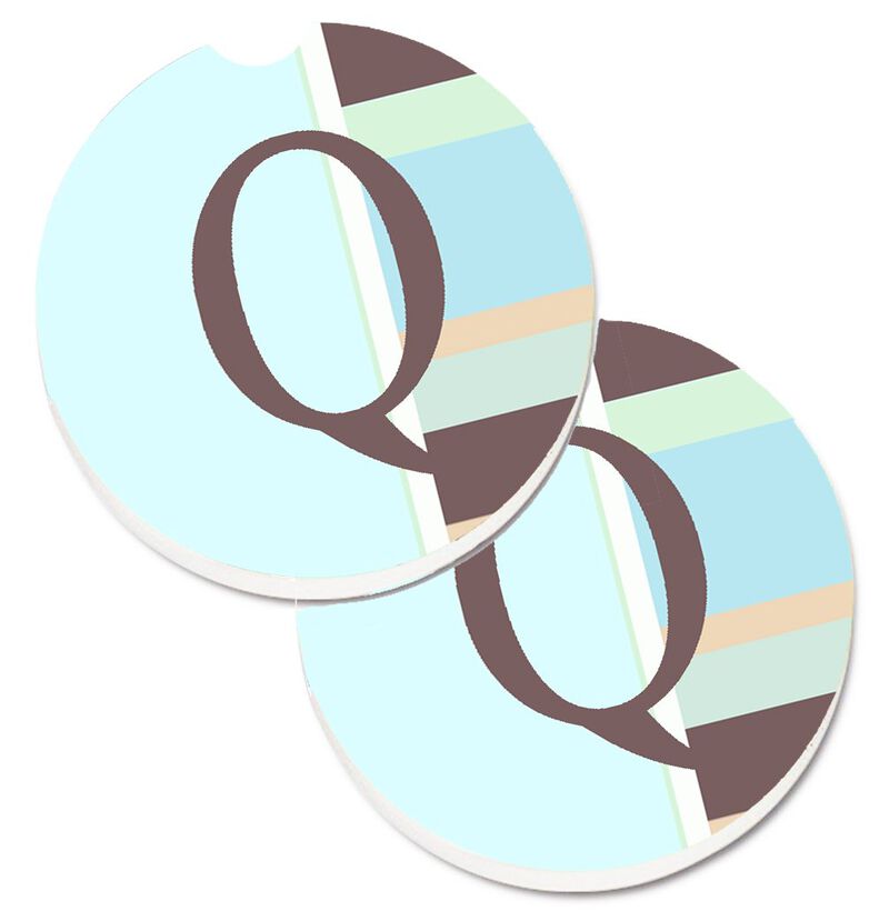 Caroline's Treasures Letter Q Initial Monogram - Blue Stripes Set of 2 Cup Holder Car Coasters CJ1003-QCARC, 2.56, Multicolor