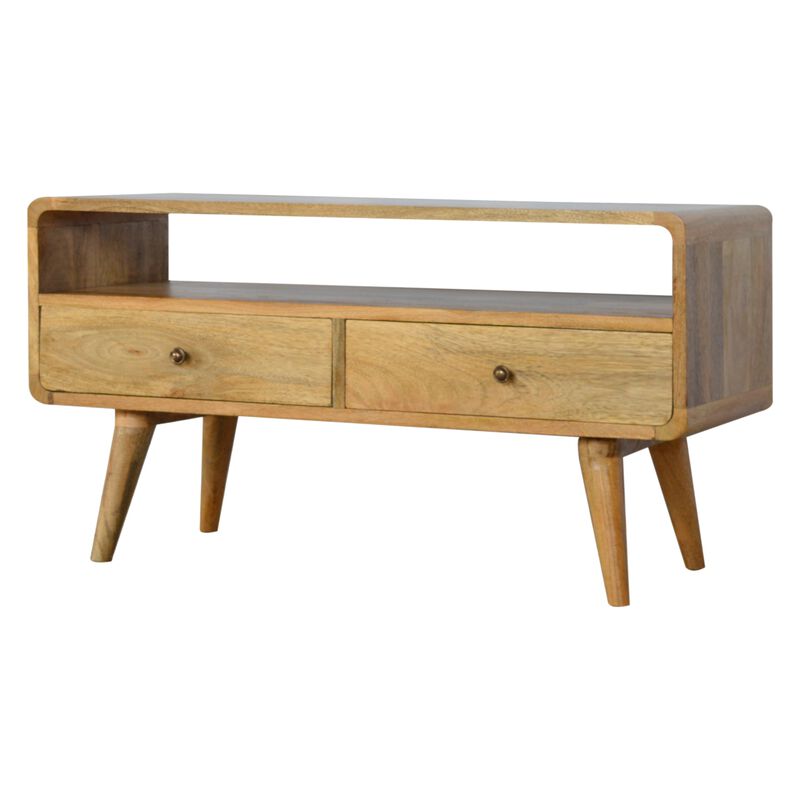 Artisan Furniture Curved Oak-ish   Solid Wood 2 Drawer Media Unit