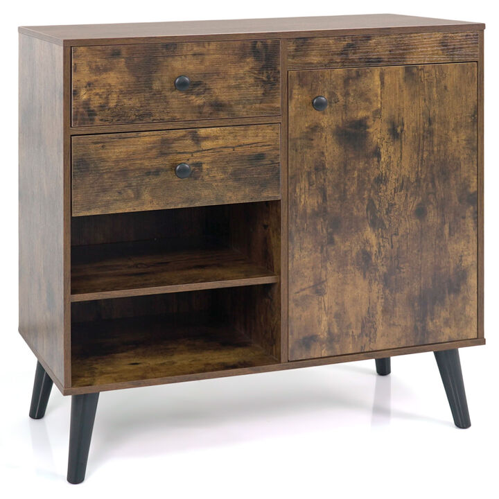 Modern Sideboard Storage Cabinet with 2 Drawers and Open Shelves