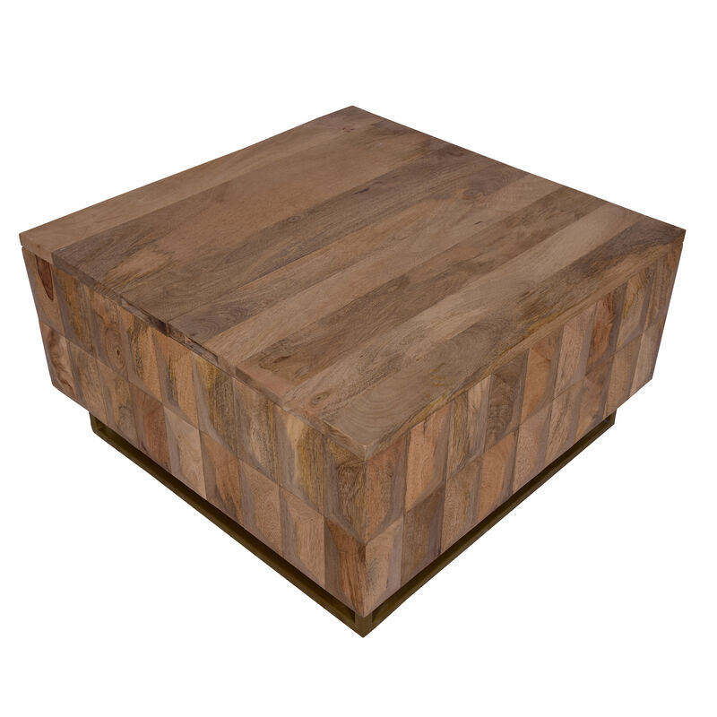 33 Inch Lift Top Storage Trunk Coffee Table, Square, Mango Wood, Natural Brown