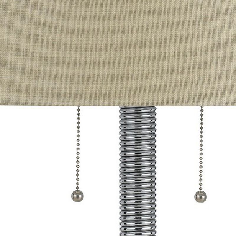 Metal Corkscrew Design Table Lamp with Pull Chain Switch, Silver-Benzara