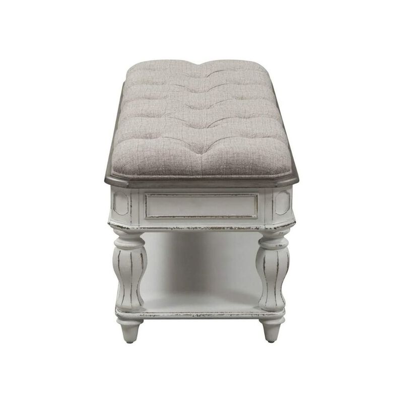 Liberty Furniture White Antique Bedroom Bench With Storage Shelf, End of Bed Accent Seat image number 4