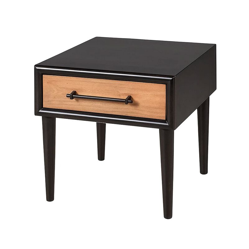 Lucas Side End Table, 1 Drawer, Brown, Black Solid Rubberwood, 24 Inch image number 4
