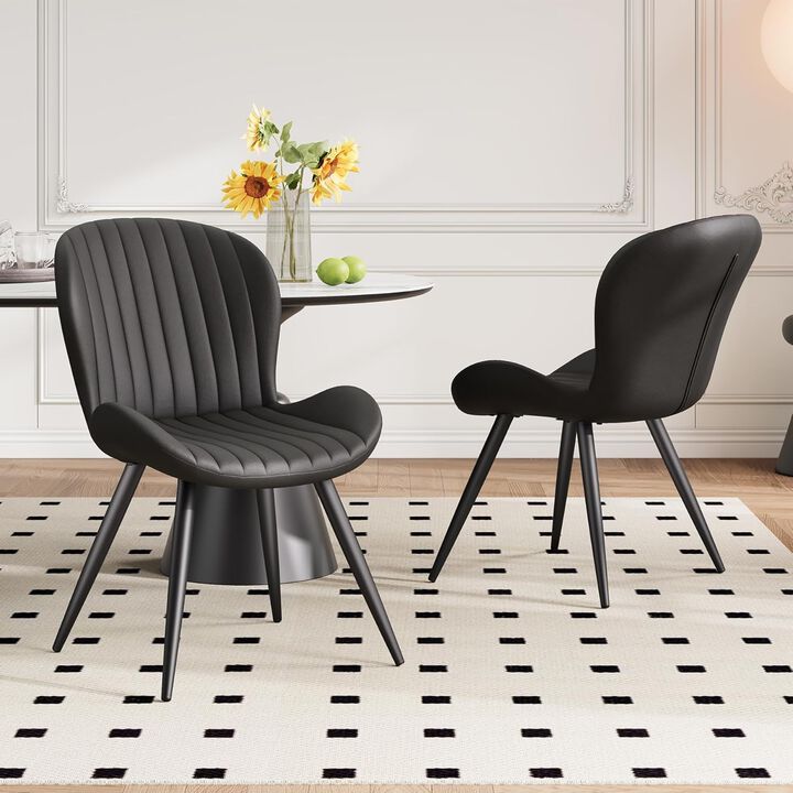 Modern Ribbed Upholstered Dining Chair Set of 4