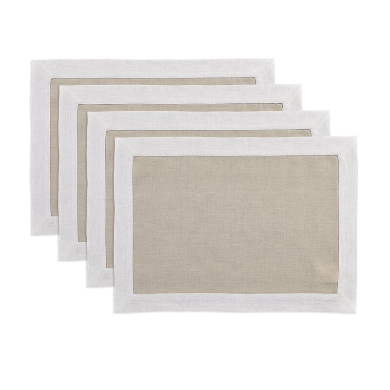 Solino Home Festive Edge 100% Linen Placemats &ndash; Set of 4, 14 x 19 in, Machine Washable, Holiday and Everyday Dining