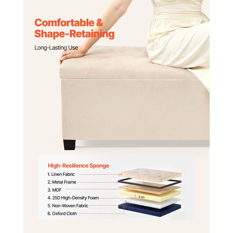 Linen Storage Bench Ottoman with Flip-Up Lid for Bedroom and Entryway image number 5