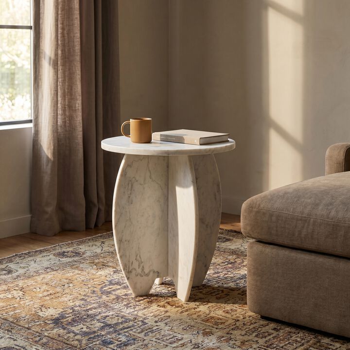 Rowena Interiors Modern Sculptural Marble Table with Interlocking Base, White