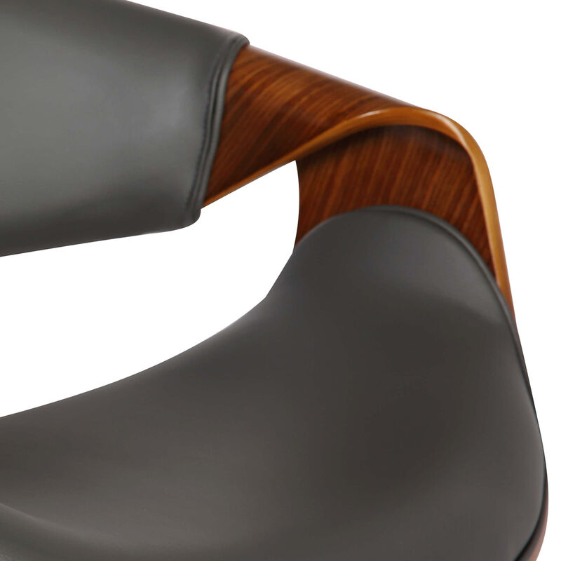 Butterfly Adjustable Height Swivel Grey Faux Leather and Walnut Wood Stool with Chrome Base