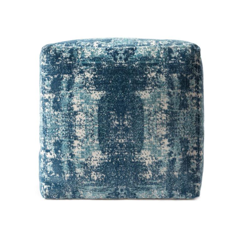 Hivvago 18 Inch Blue Abstract Pouf Ottoman