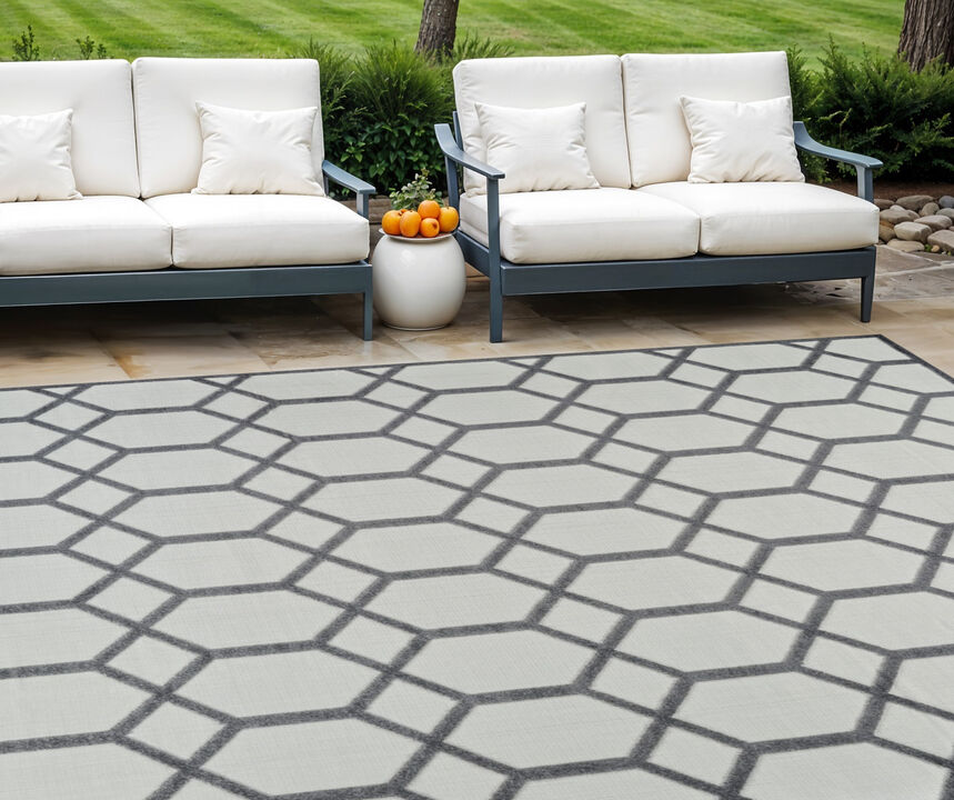 HomeRoots 8' X 10' Beige And Gray Geometric Distressed Indoor Outdoor Area Rug