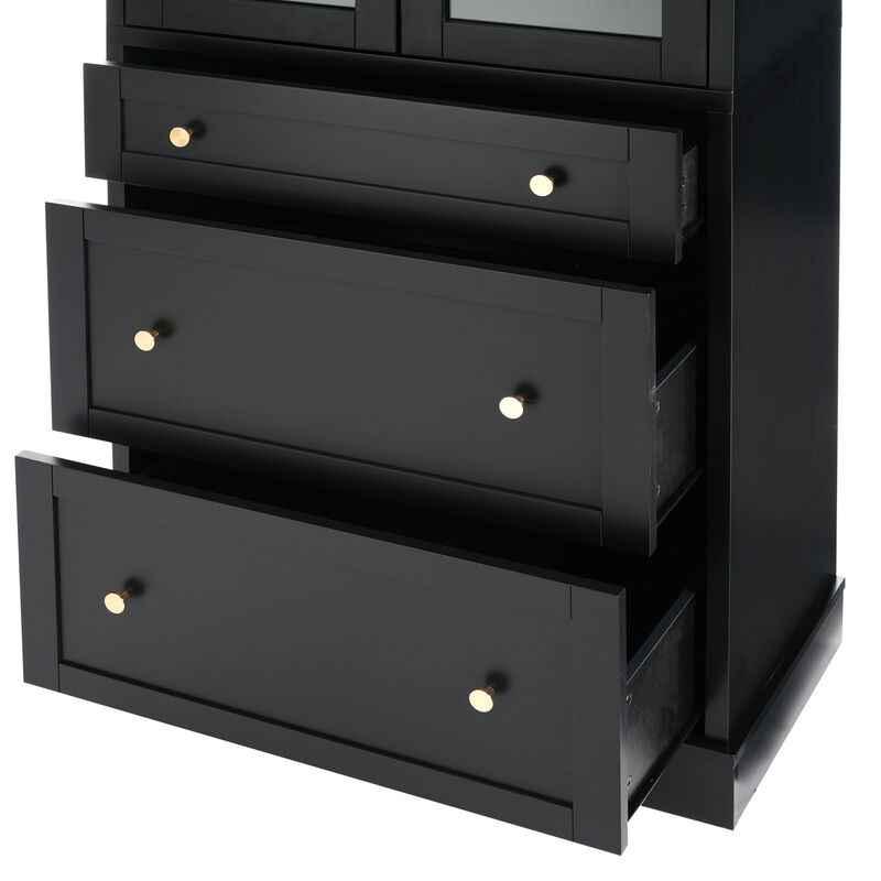 Whisen 70.1" Modern High Freestanding Tall Bathroom Cabinet with 2 Adjustable Shelves, 3 Drawers, Soft Close Glass Doors