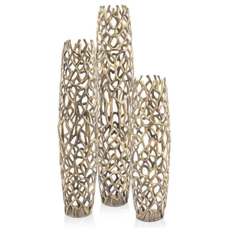 Hivvago 32 Inch Aluminum Gold Twigs Cylinder Floor Vase