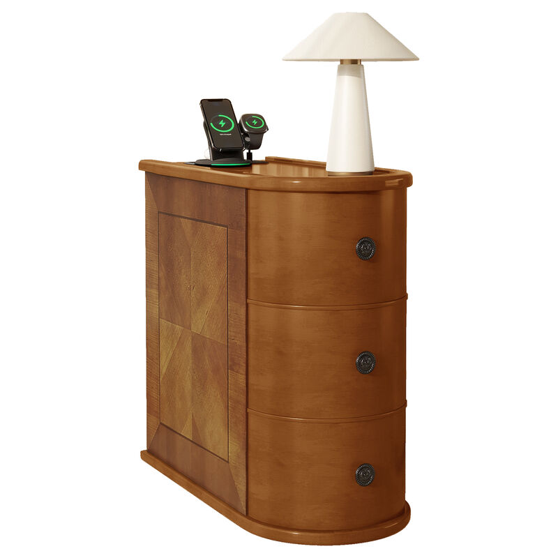 Whisen 23.6" Side Table with Charging Station, 2 Drawers Rubber Wood End Table for Living Room Bedroom image number 6