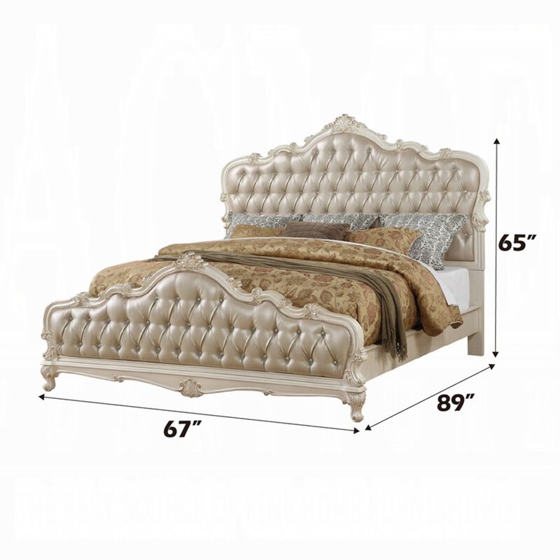 Classy Traditional Style Queen Bed, Gold  And White - Benzara
