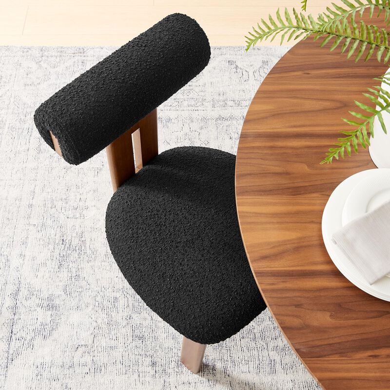 Modway Torian Upholstered Boucle Dining Chairs Set of 2 in Walnut Black - 3-Legged Farmhouse Kitchen Chairs - Mid-Century Modern Armless Accent Chairs - Comfortable Side Chairs with Wood Legs image number 5