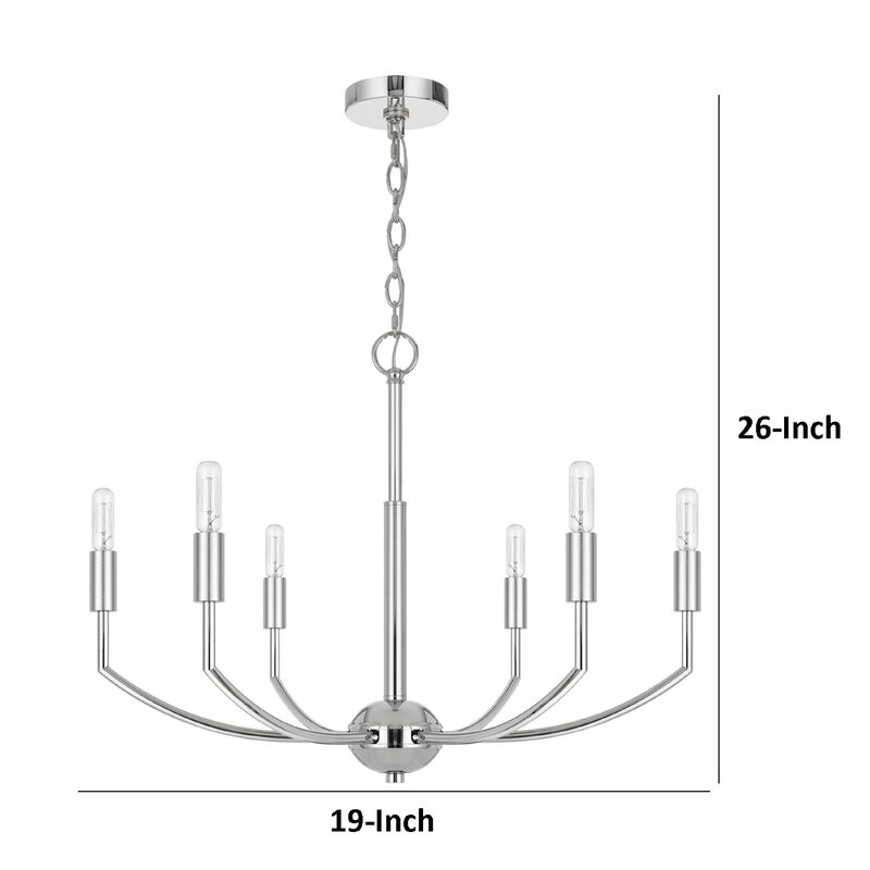 Kera 6 Light Candelabra Chandelier, 26 Inch XL Modern Chrome Metal image number 7