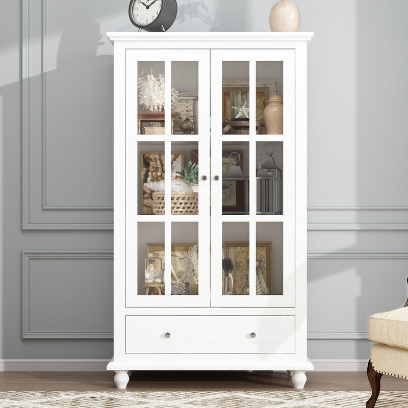 White Wooden Sideboard, Storage Cabinet, with 3 Shelves, 2 Doors and 1 Drawer, for Kitchen and Living room