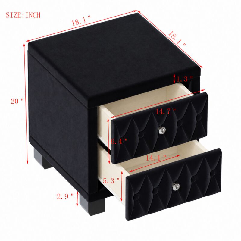 Worsal Button‑Tufted Velvet 2‑Drawer Nightstand image number 8