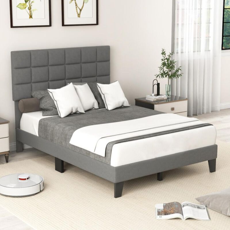 Hivvago Modern Linen Bed Frame with Adjustable Headboard-Gray