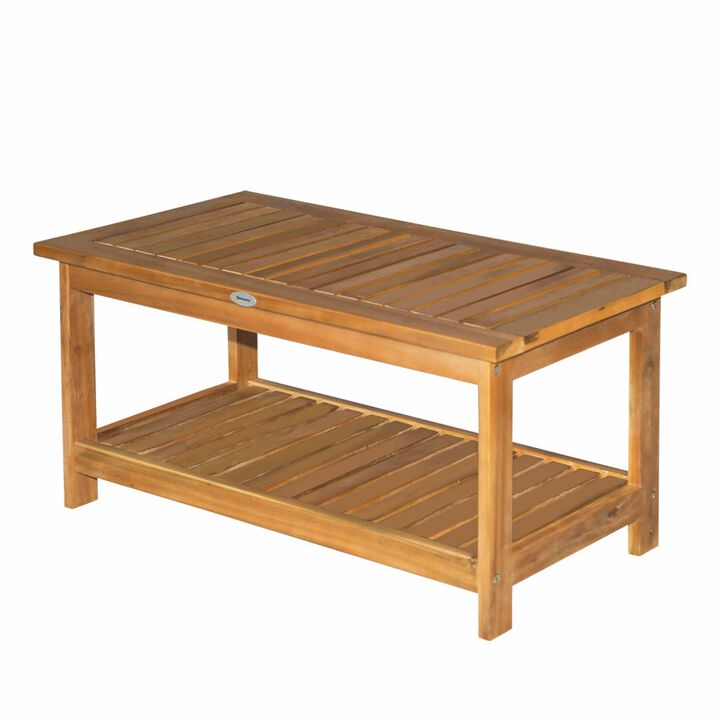 Backyard & Deck Wooden Tea Table w/ Simply Elegant Design & Two Storage Surfaces