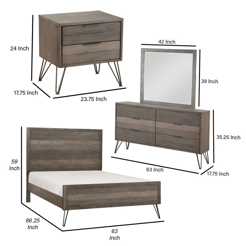 Aile 4 Pc Queen Size Bedroom Set, Horizontal Slat Design, Rustic Brown image number 5