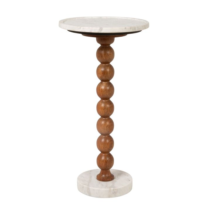 Mango Wood Bead Ball and Marble Drink Table, Honey Walnut and White