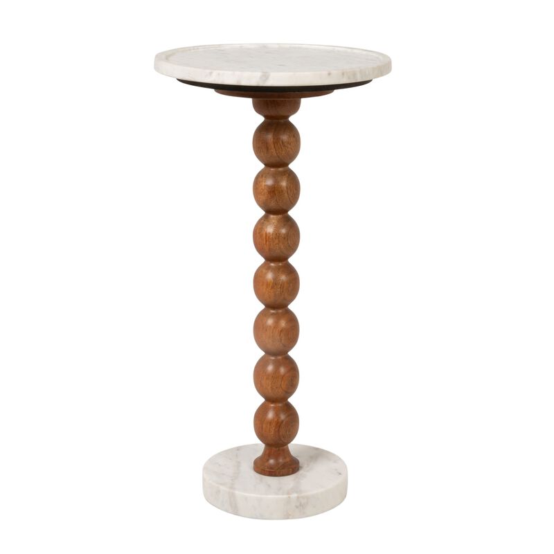 Mango Wood Bead Ball and Marble Drink Table, Honey Walnut and White image number 0
