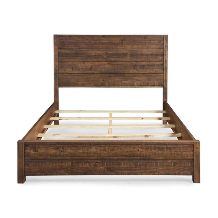 Hivvago FarmHome Walnut Solid Pine Platform Bed in Queen Size