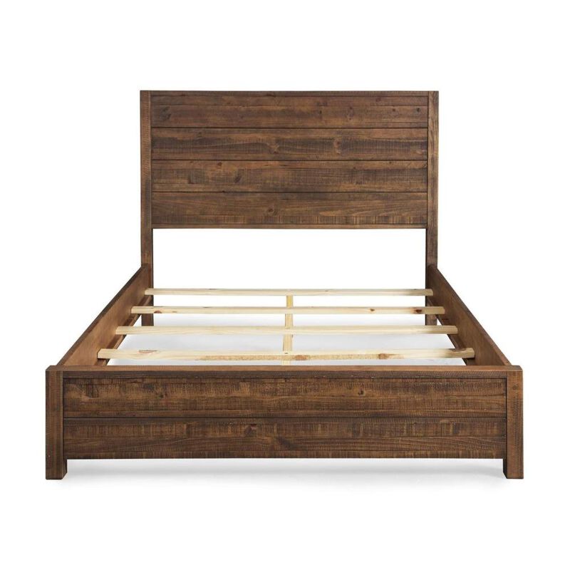 Hivvago FarmHome Walnut Solid Pine Platform Bed in Queen Size