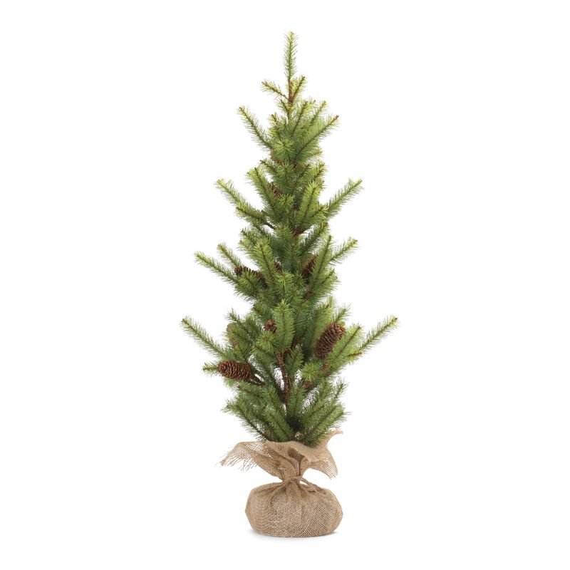 3' Pine Tree with Burlap Base for Rustic Holiday D&eacute;cor and Seasonal Styling