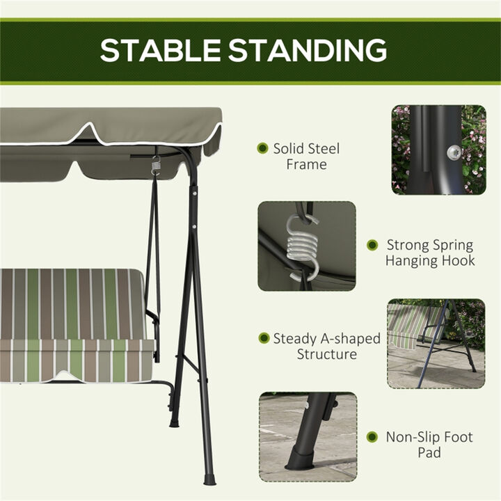3-Seat Outdoor Swing Chair, Comfortable Patio Swing with Canopy for Yard & Terrace