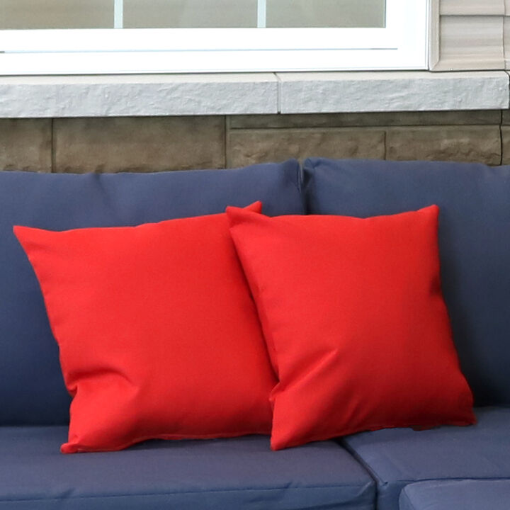 Sunnydaze Outdoor Square Decorative Throw Pillow -15 in - Red - Set of 2