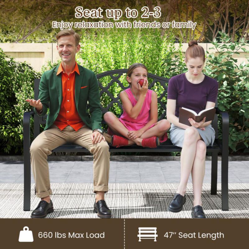 Hivvago 50.5 Inch Patio Bench with Curved Armrests for 2-3 People