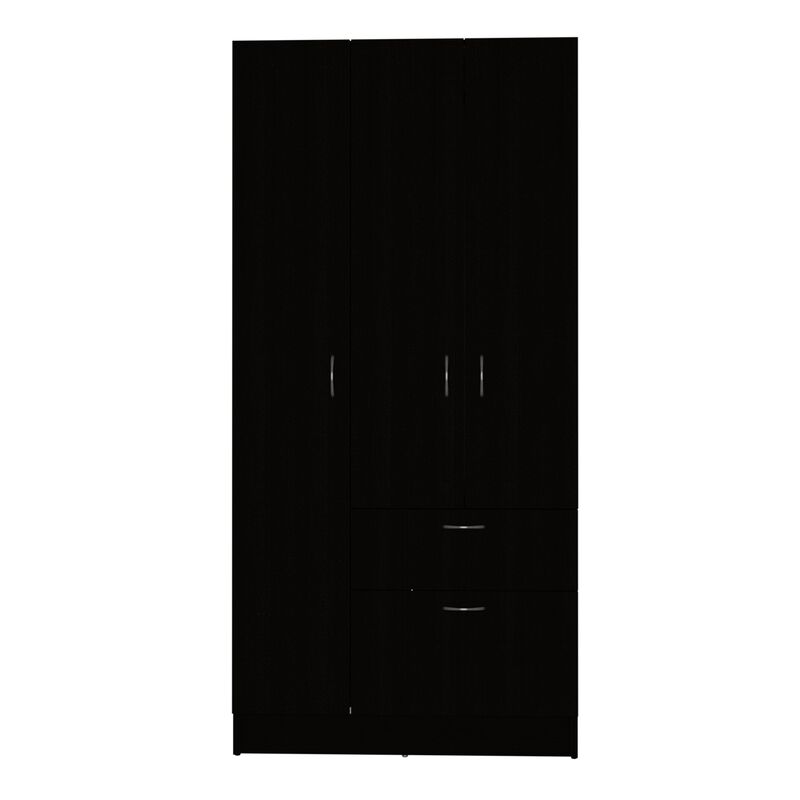 Primavera Armoire, Double Door Cabinets, One Drawer, Metal Rod, Five Shelves -Black / White