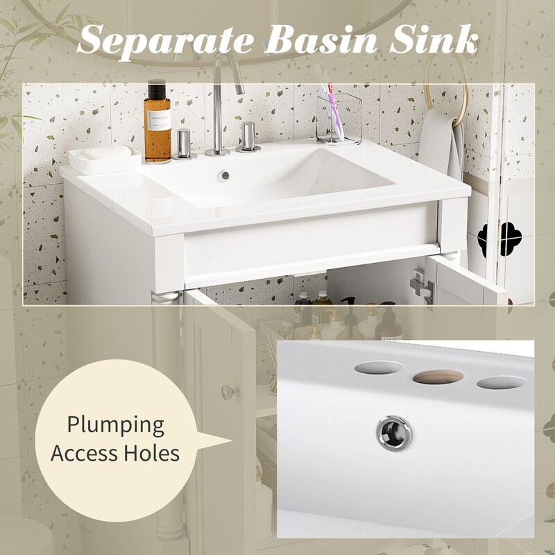 24" Freestanding Bathroom Vanity with Ceramic Sink, 2-Tier Storage Cabinet, 2 Soft-Close Doors image number 4
