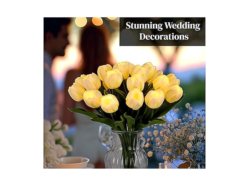 20 Stems LED Lighted Artificial Flowers Tulip Lamp Real Touch Tulips Faux Flower