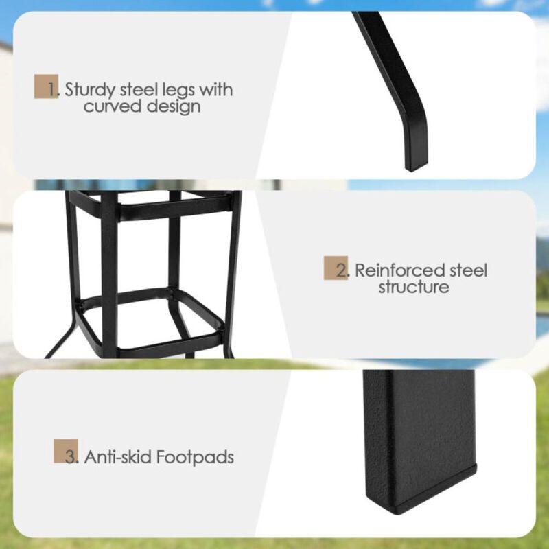 Hivvago 32 Inches Outdoor Steel Square Bar Table with Powder-Coated Tabletop