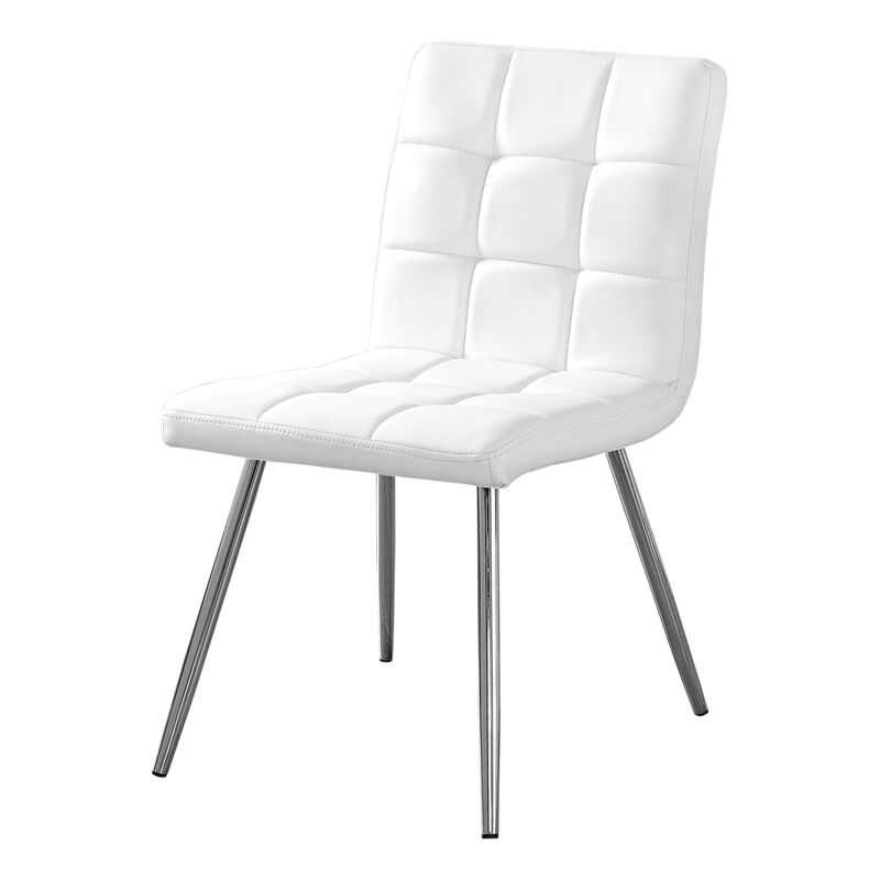 Monarch Specialties I 1071 Dining Chair, Set Of 2, Side, Upholstered, Kitchen, Dining Room, Pu Leather Look, Metal, White, Chrome, Contemporary, Modern