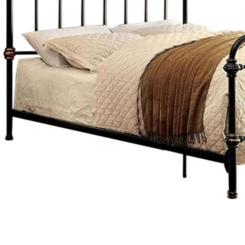 Metal Eastern King Bed with Gold Accent, Black - Benzara