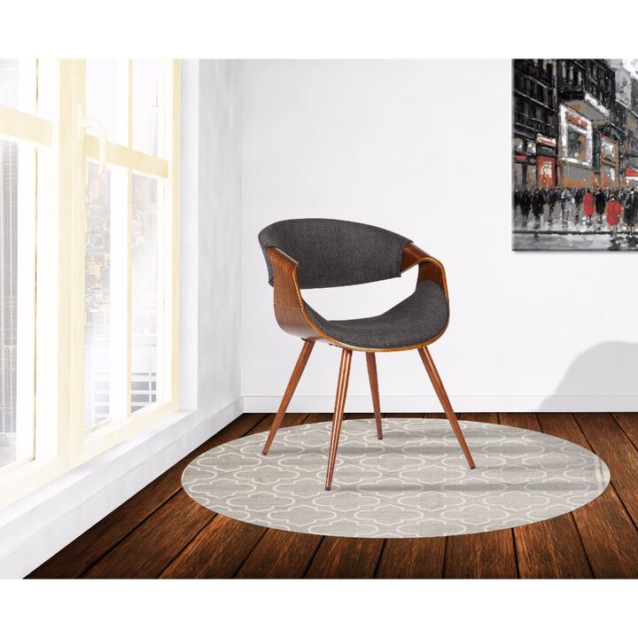 Curved Back Fabric Dining Chair with Round Tapered Legs, Brown and Gray - Benzara