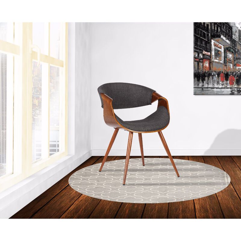Curved Back Fabric Dining Chair with Round Tapered Legs, Brown and Gray-Benzara