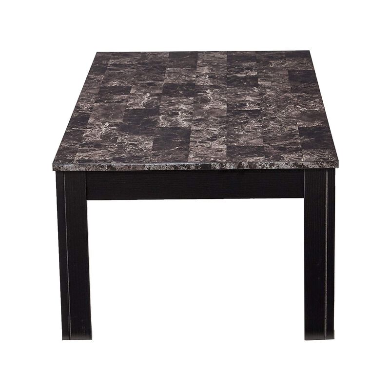 Impressive 3 piece occasional table set with marble top, black-Benzara